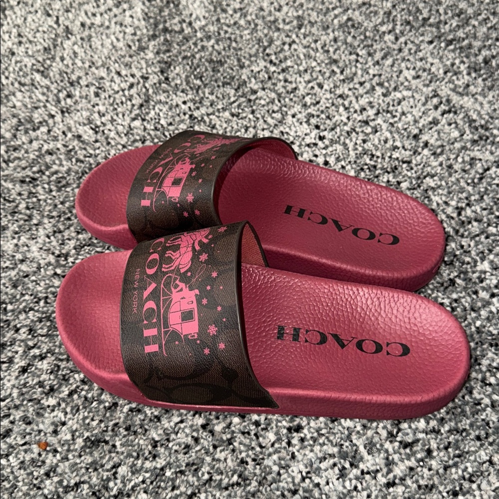 Coach Burgundy and Black Logo Slide Sandals - Picture 5 of 6